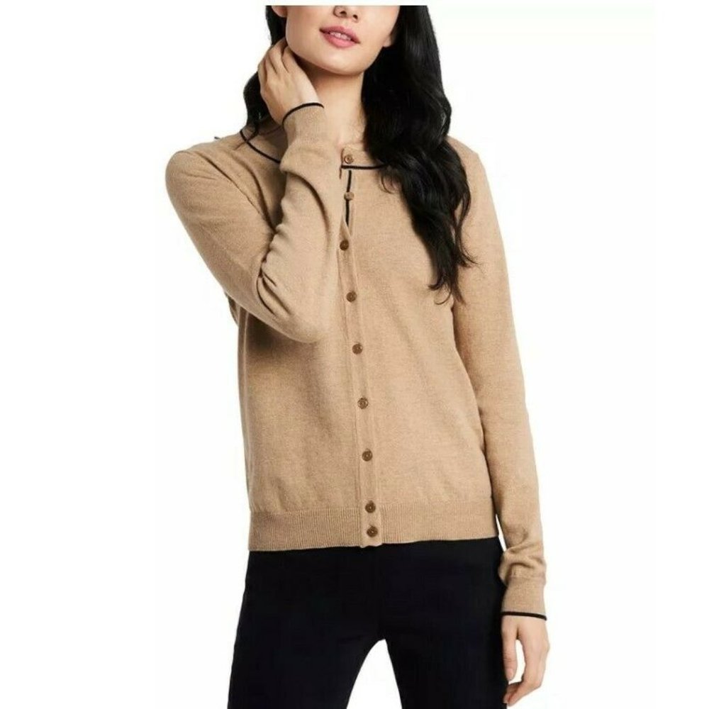 Riley & Rae Stella Brown Cardigan S Long Sleeve Crewneck Front Button NWOT